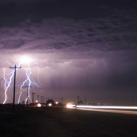 Lightning next to the highway