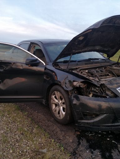 My car after hitting a deer in South Dakota