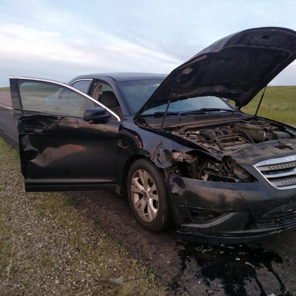 My car after hitting a deer in South Dakota