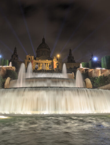 Waterfalls and fountains in front of Museu Nacional d'Art de Catalunya