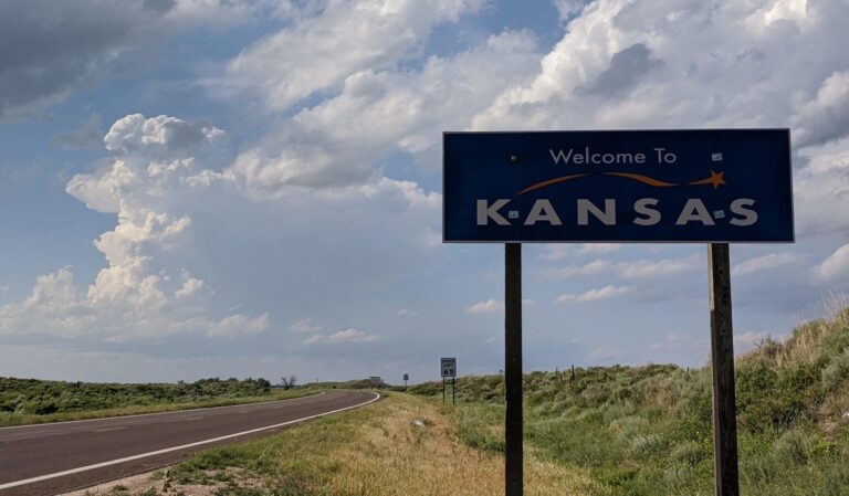 Welcome to Kansas sign with a developing LP Supercell