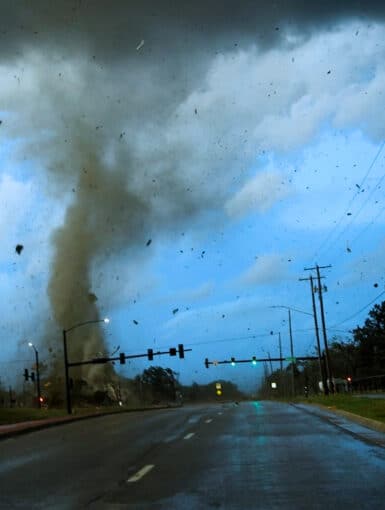 A tornado crosses Andover Rd at Harry Street in Andover, Kansas on April 29, 2022