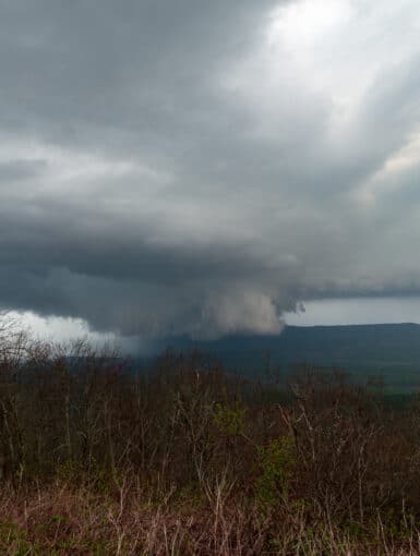 A supercell travels across eastern Oklahoma as viewed from Talimena Scenic Drive.