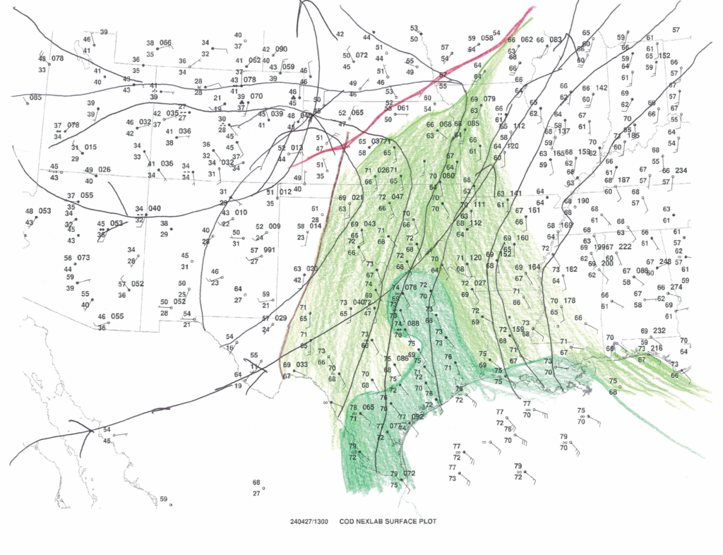 April 27, 2024 - 13z surface hand analysis