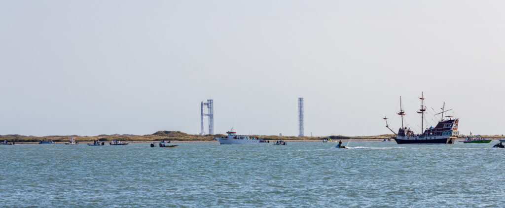 View from Isla Blanca Park prior to Launch at Starbase. The boats could possibly get in the way.